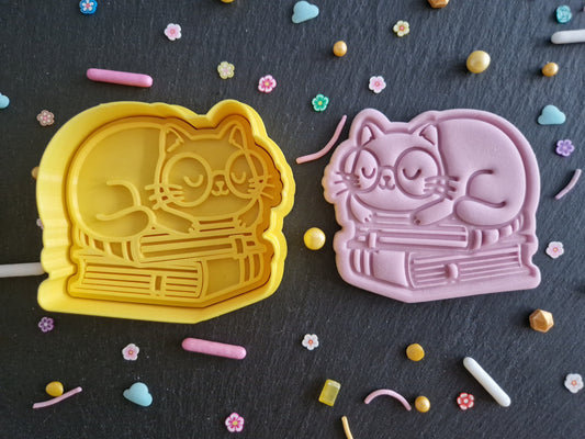 Cute Cat Sleeping on Books Cookie Cutter